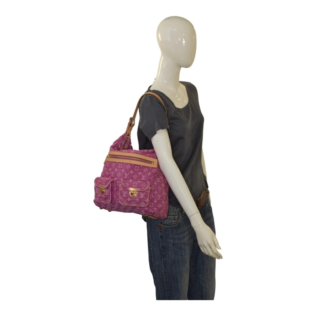 LOUIS VUITTON LV Monogram Pink Indigo Denim Baggy GM Shoulder Bag - 18