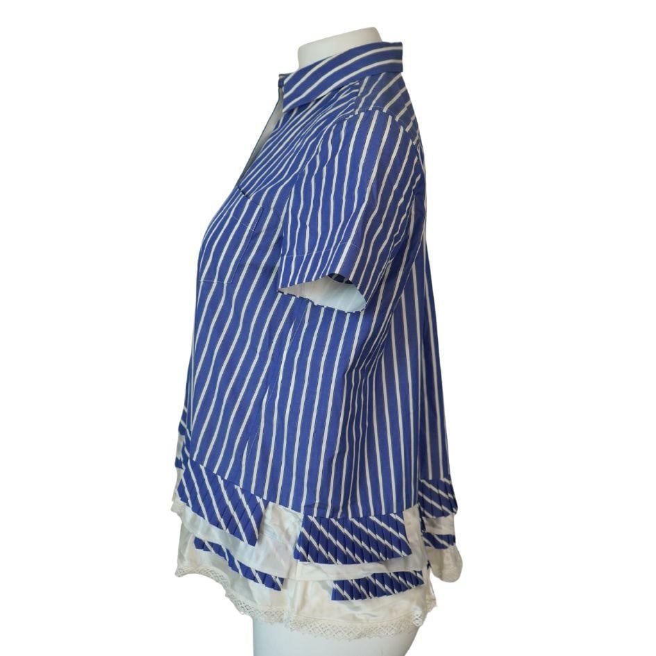 Sacai Blue and White Striped Button Up Top - 10