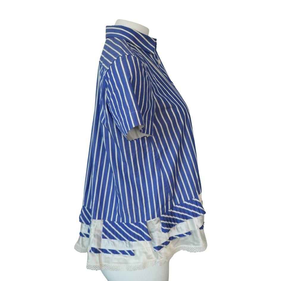 Sacai Blue and White Striped Button Up Top - 13