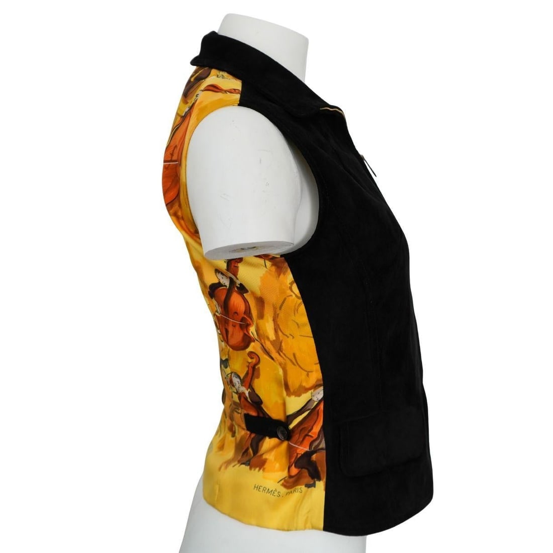 Hermès Black Suede Yellow Silk Concerto Violinist Zip Vest 40 - 10