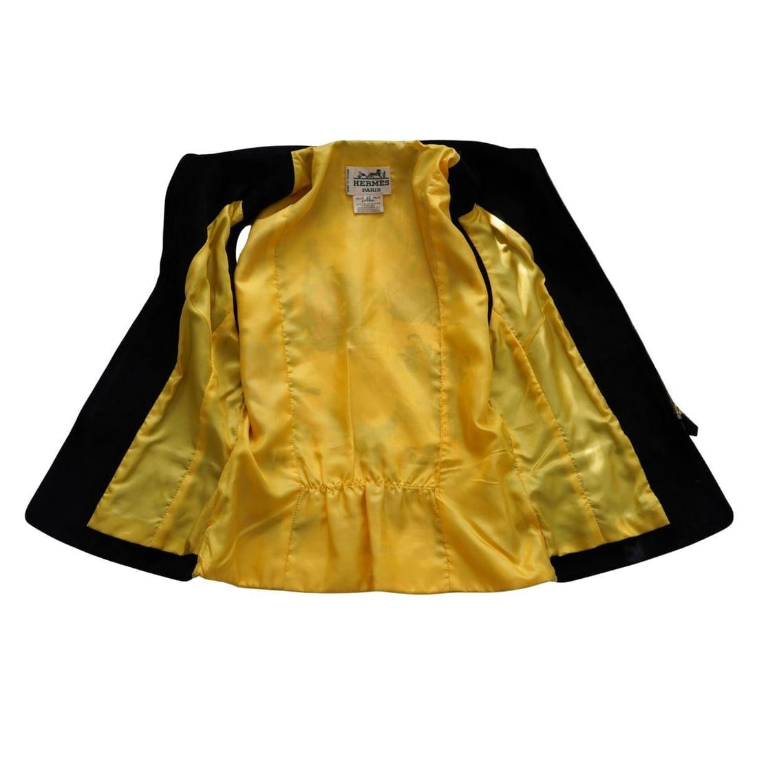 Hermès Black Suede Yellow Silk Concerto Violinist Zip Vest 40 - 15