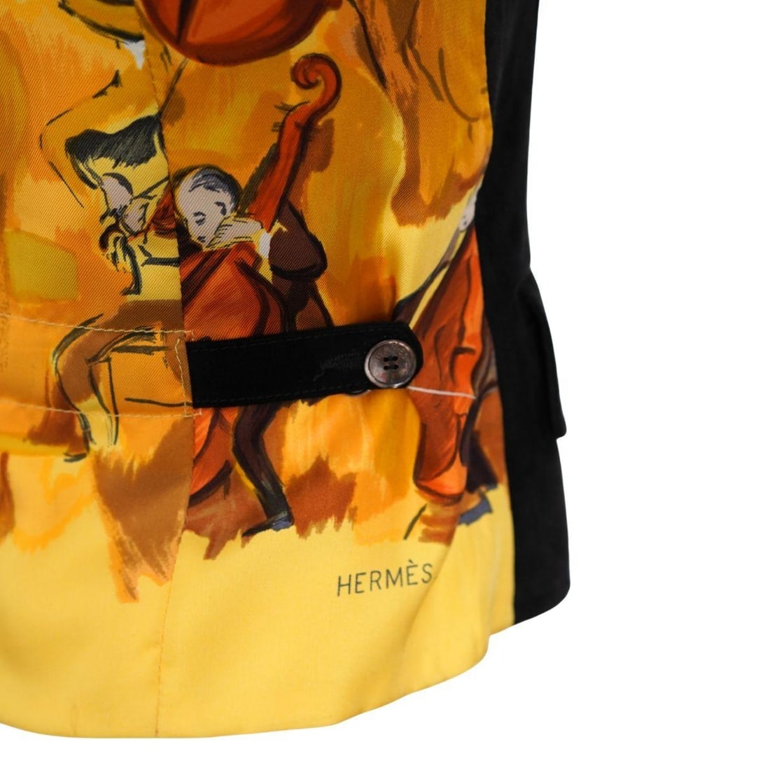 Hermès Black Suede Yellow Silk Concerto Violinist Zip Vest 40 - 2