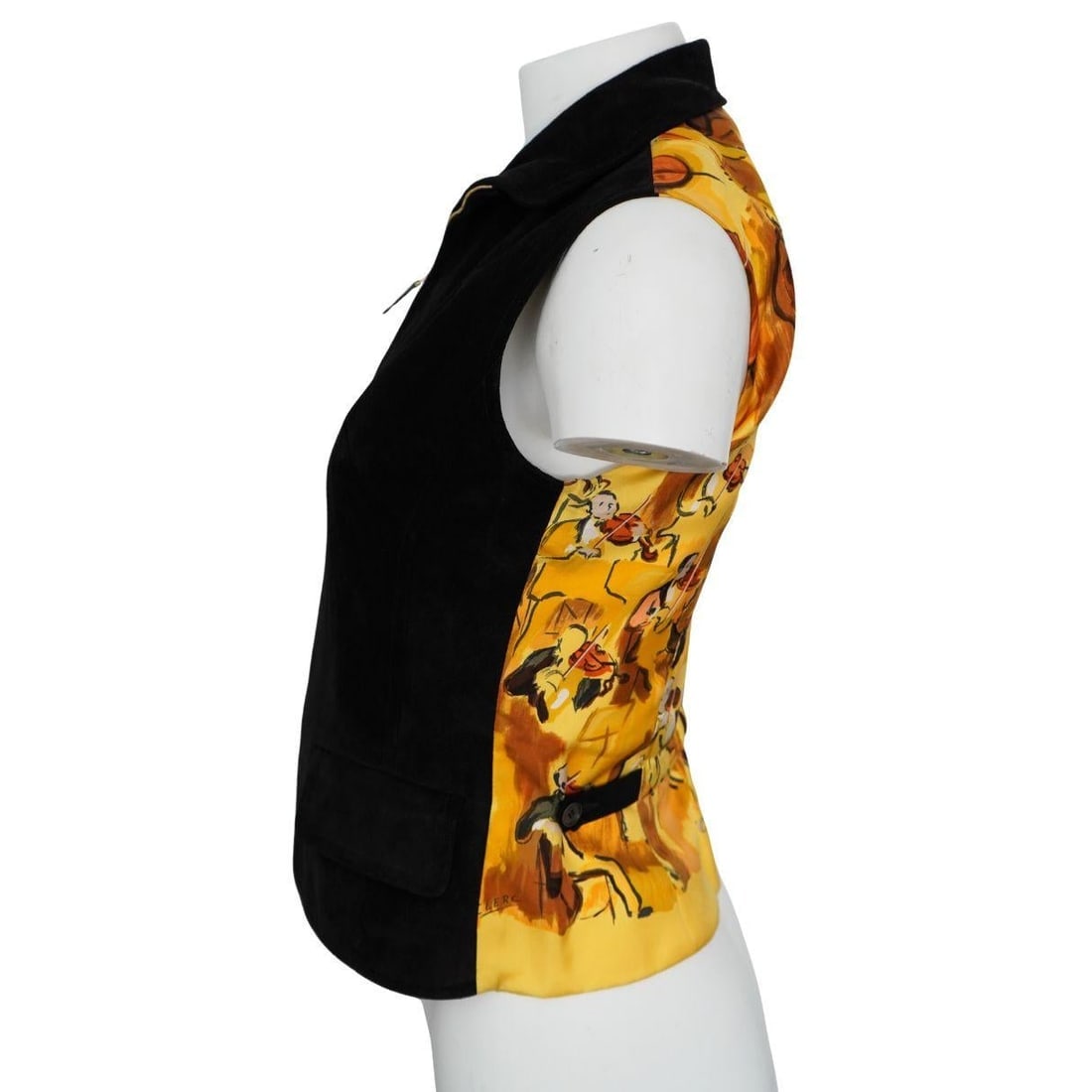 Hermès Black Suede Yellow Silk Concerto Violinist Zip Vest 40 - 3