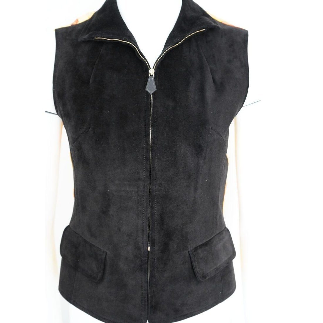 Hermès Black Suede Yellow Silk Concerto Violinist Zip Vest 40 - 8