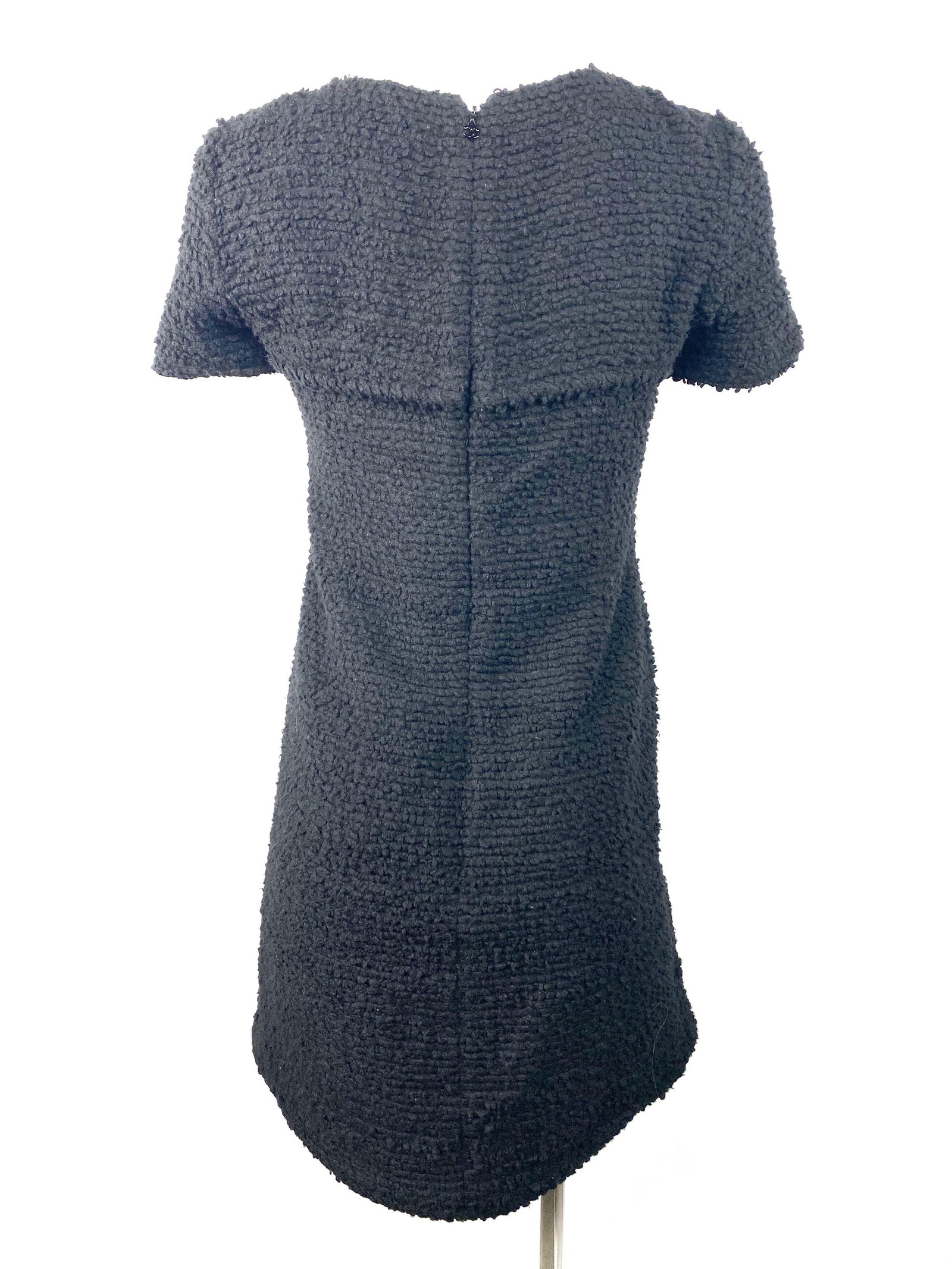 Chanel Black Wool Tweed Short Sleeves Mini Dress Size 38 - 11