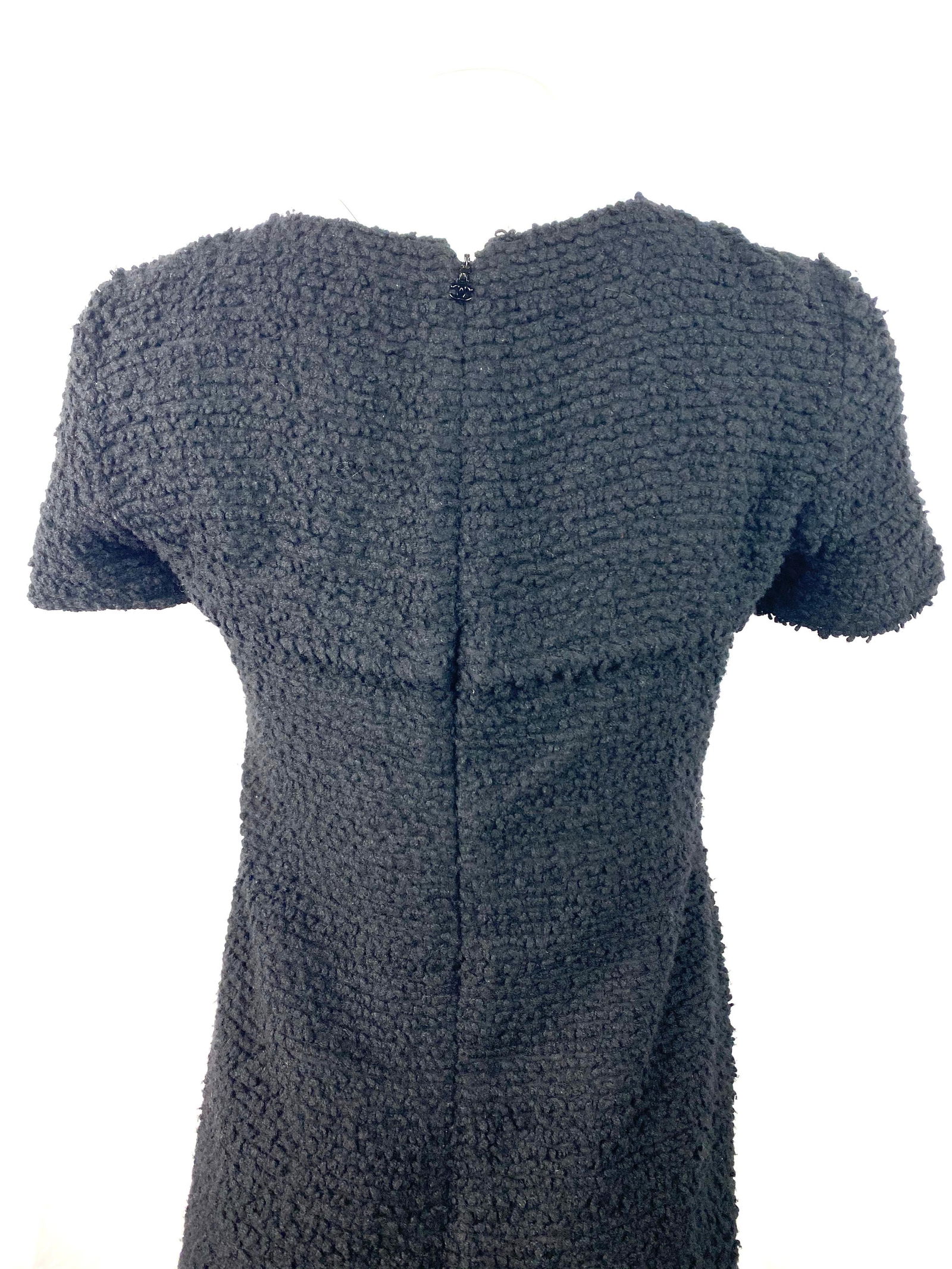 Chanel Black Wool Tweed Short Sleeves Mini Dress Size 38 - 12
