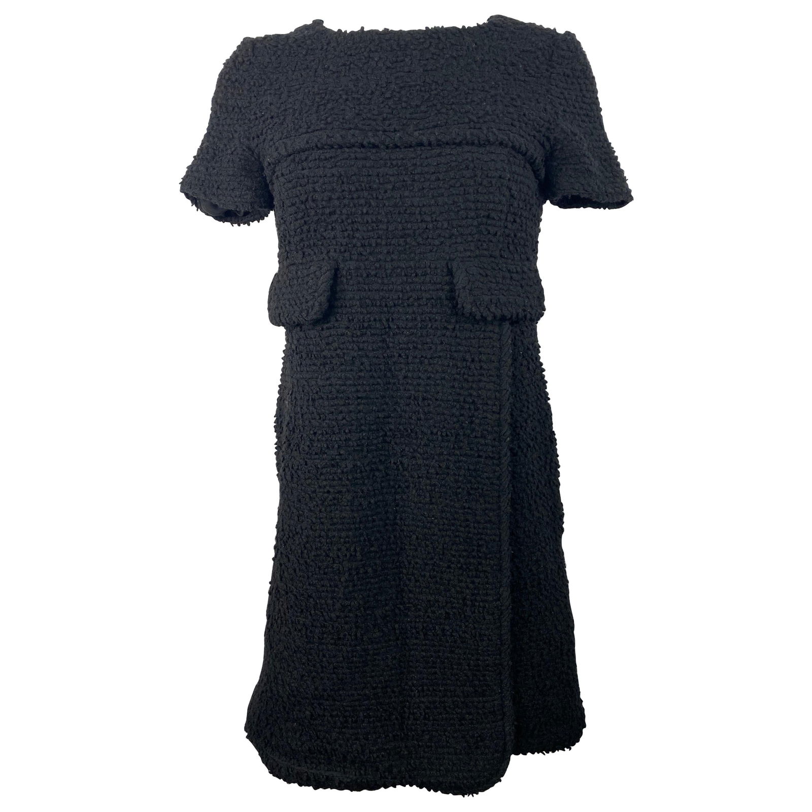 Chanel Black Wool Tweed Short Sleeves Mini Dress Size 38 - 7
