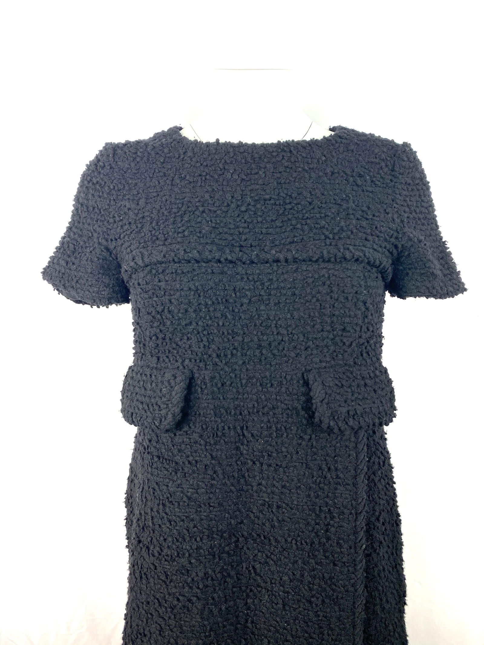 Chanel Black Wool Tweed Short Sleeves Mini Dress Size 38 - 8