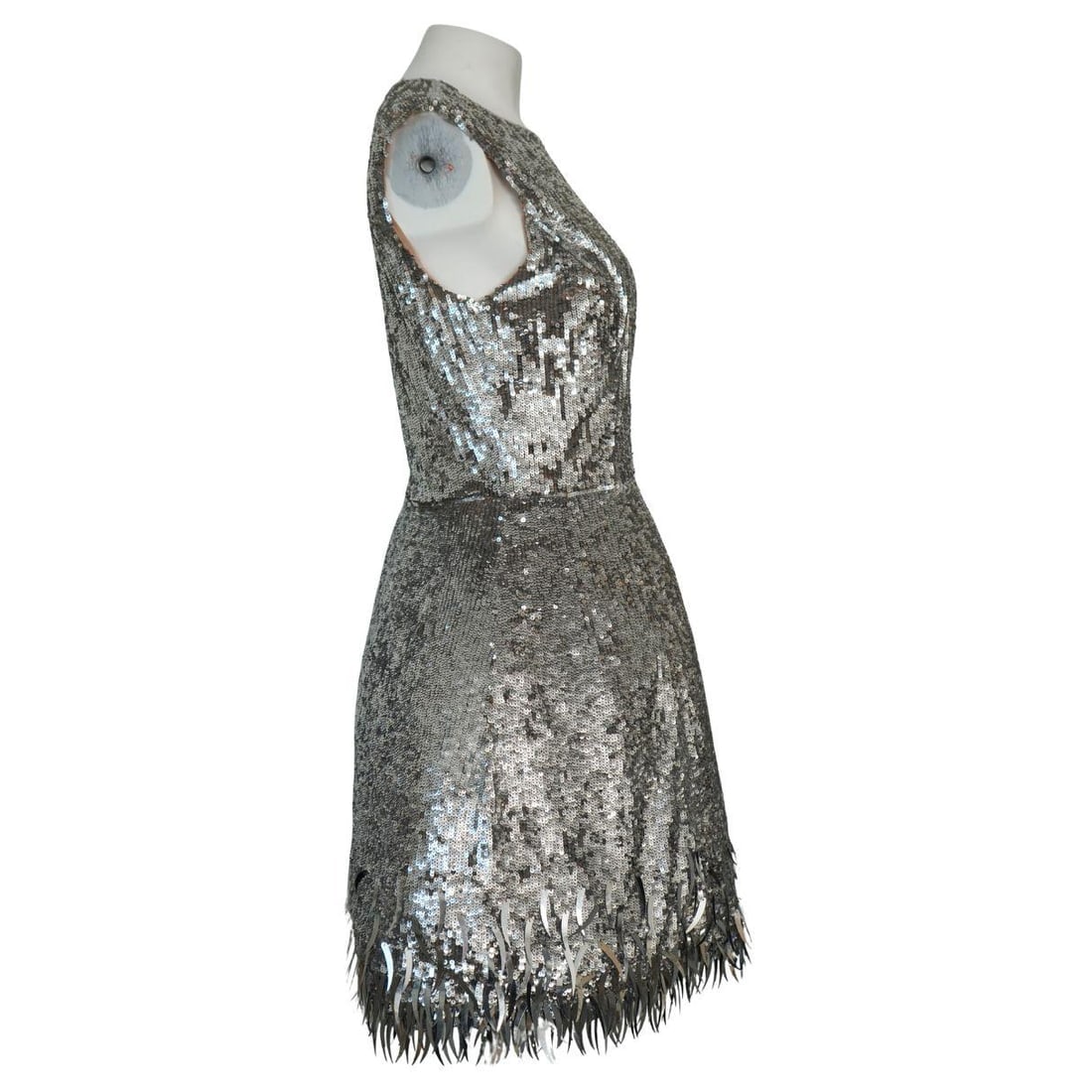Oscar de la Renta Silver Sequined Fringe Mini Dress - 10