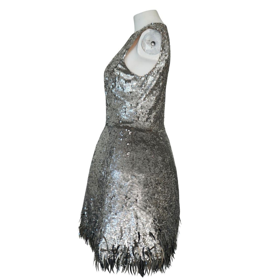 Oscar de la Renta Silver Sequined Fringe Mini Dress - 13