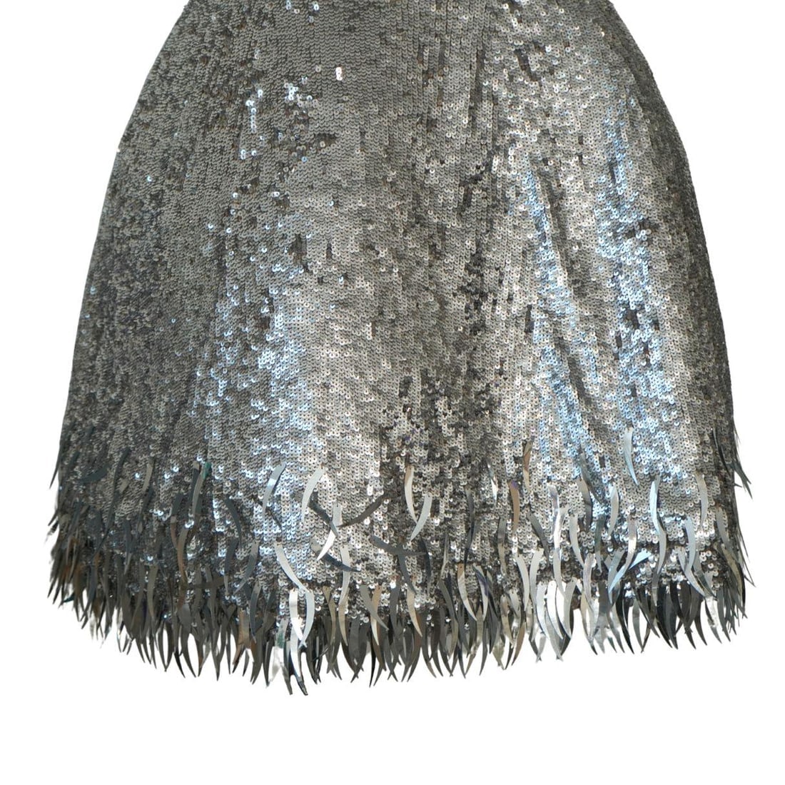 Oscar de la Renta Silver Sequined Fringe Mini Dress - 8