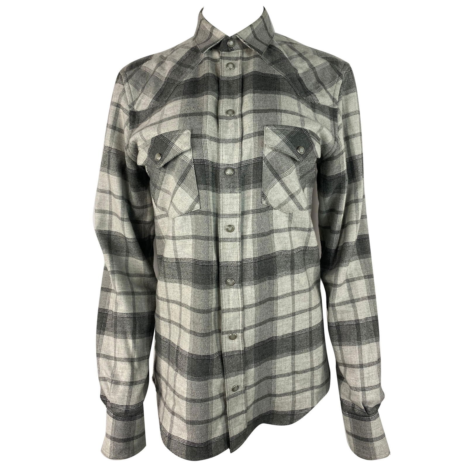 Dolce and Gabbana Grey Cotton Plaid Button Down Shirt: Product details: The shirt features grey color palette with check/ plaid print and dual front pocket detail. Made in Italy. Reserve: $552.00 Shipping: Domestic: Flat-rate of $85.99 to anywhe