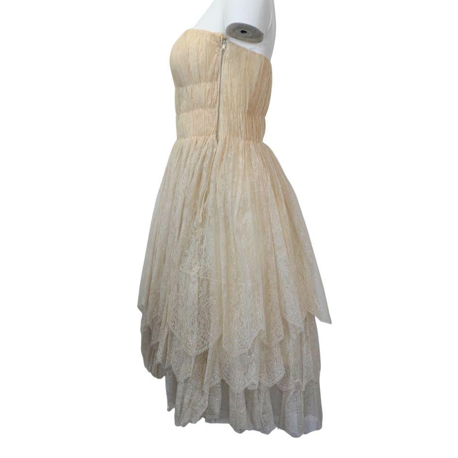 1900s Lanvin Ivory Cream Floral Lace Sleeveless Midi Dress - 10