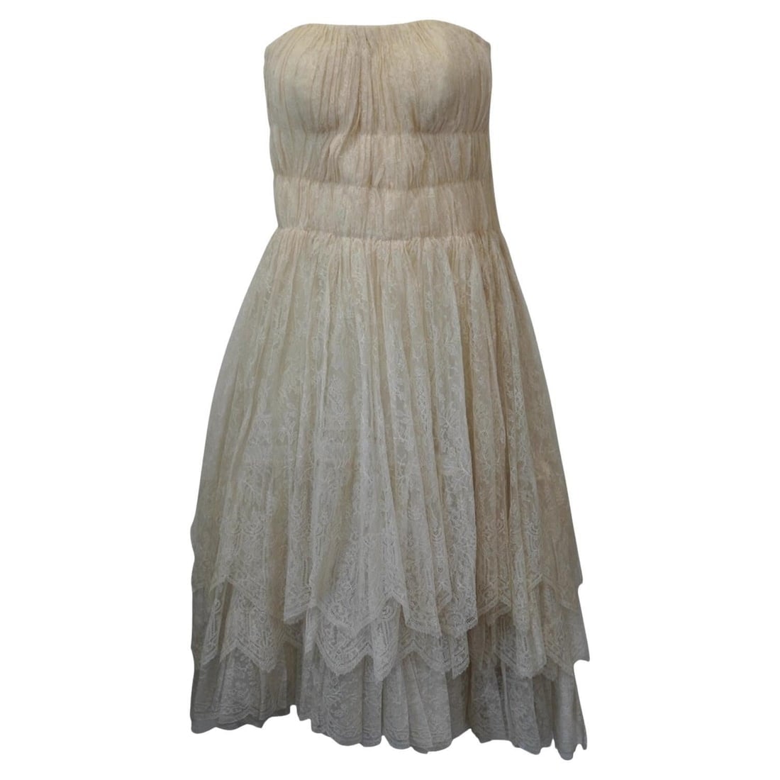 1900s Lanvin Ivory Cream Floral Lace Sleeveless Midi Dress - 16