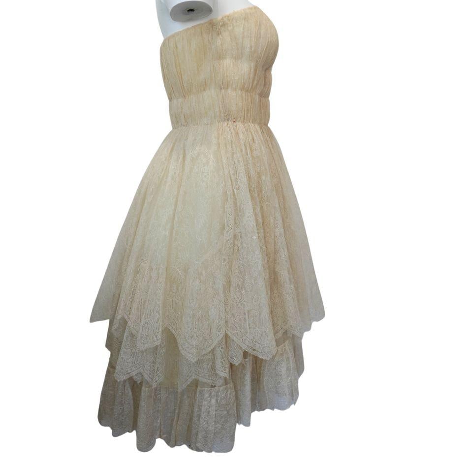 1900s Lanvin Ivory Cream Floral Lace Sleeveless Midi Dress - 20