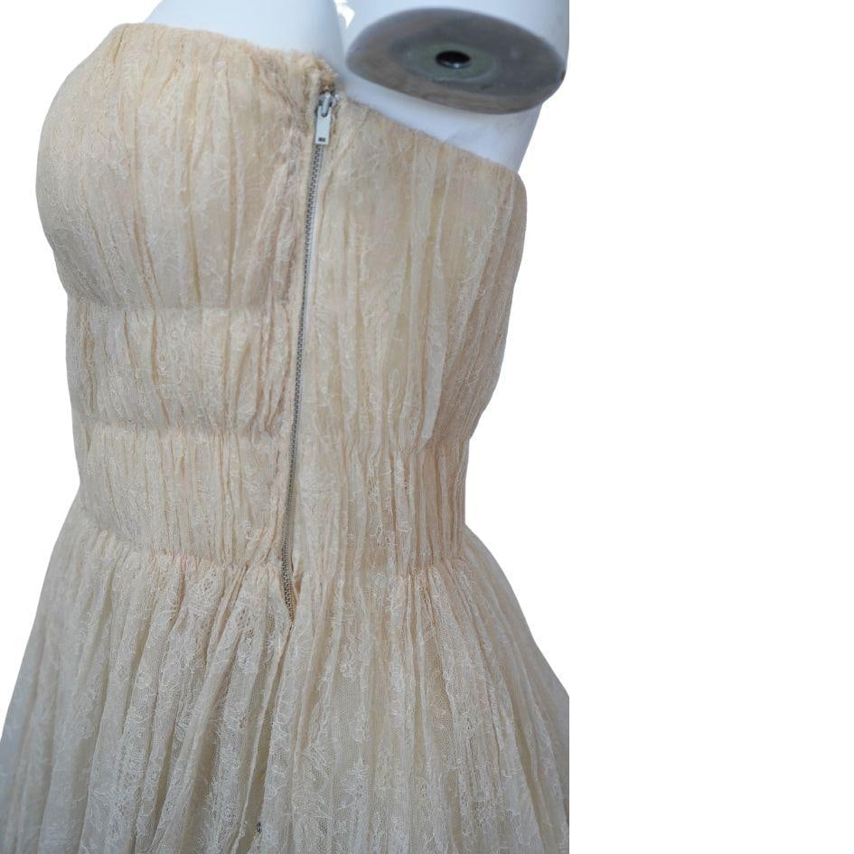1900s Lanvin Ivory Cream Floral Lace Sleeveless Midi Dress - 5