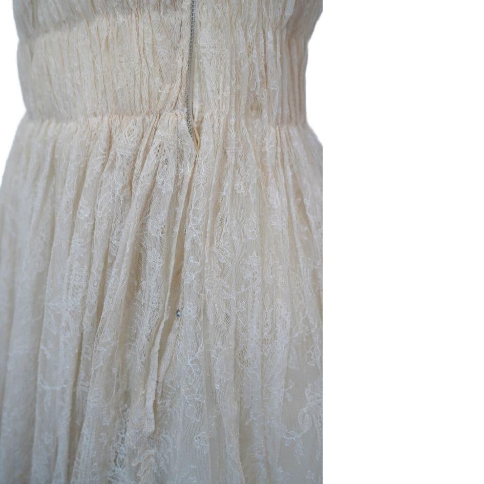 1900s Lanvin Ivory Cream Floral Lace Sleeveless Midi Dress - 6