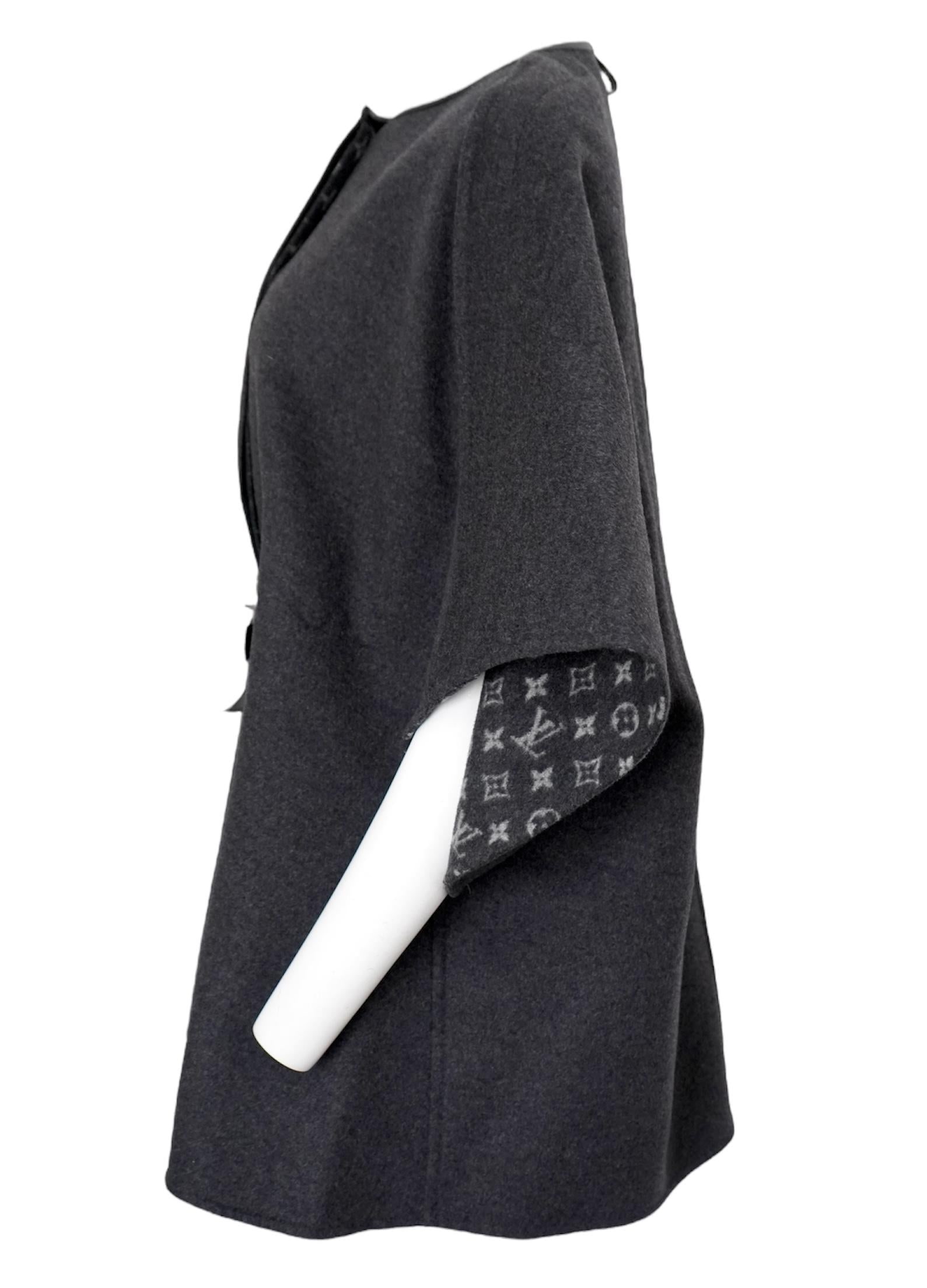 Louis Vuitton Monogram Grey Buttoned Wool Cape Coat - 8