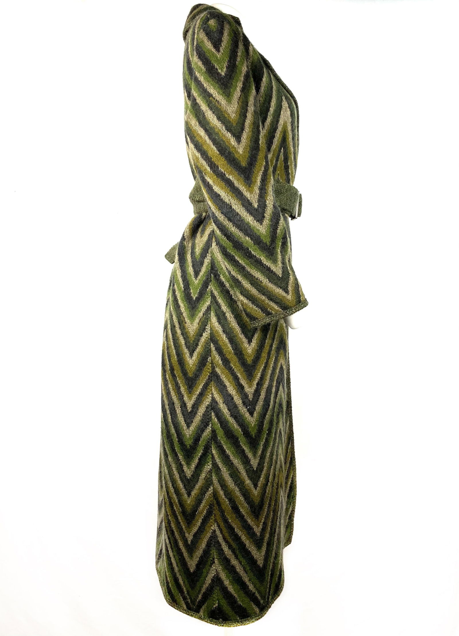 Vintage Missoni Green Striped Wool Blend Maxi Coat Jacket, Size 40 - 10