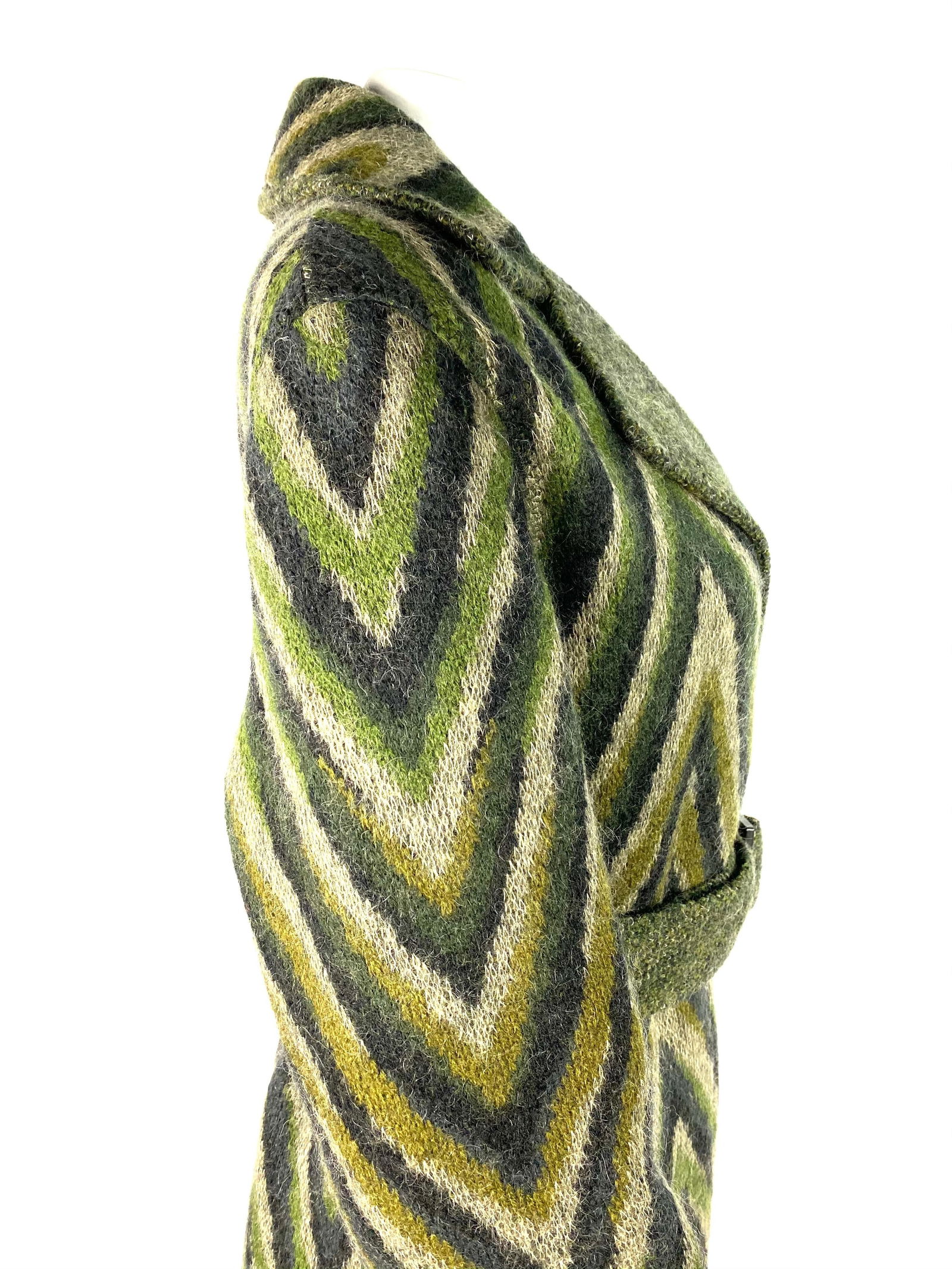 Vintage Missoni Green Striped Wool Blend Maxi Coat Jacket, Size 40 - 11