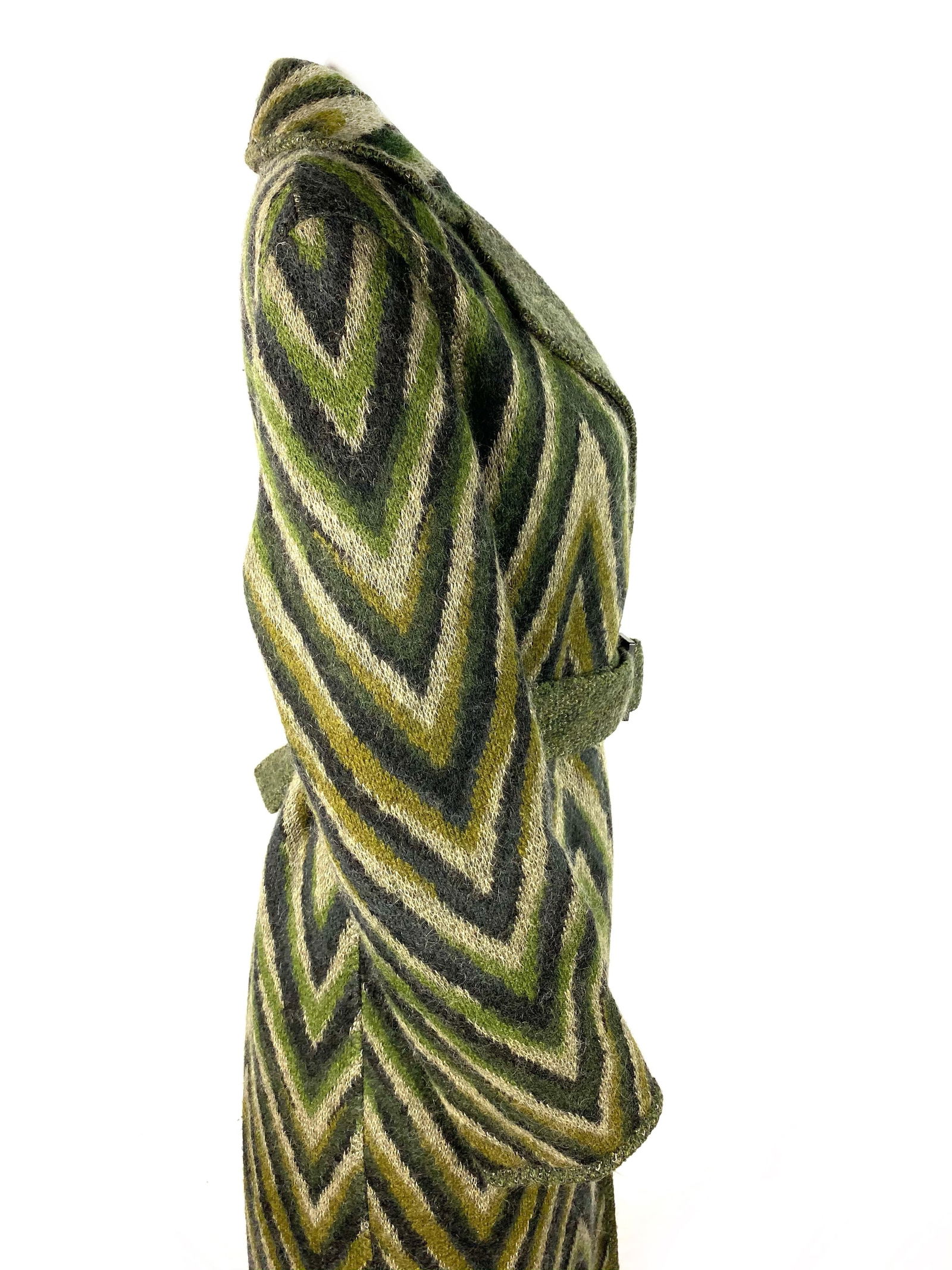 Vintage Missoni Green Striped Wool Blend Maxi Coat Jacket, Size 40 - 12