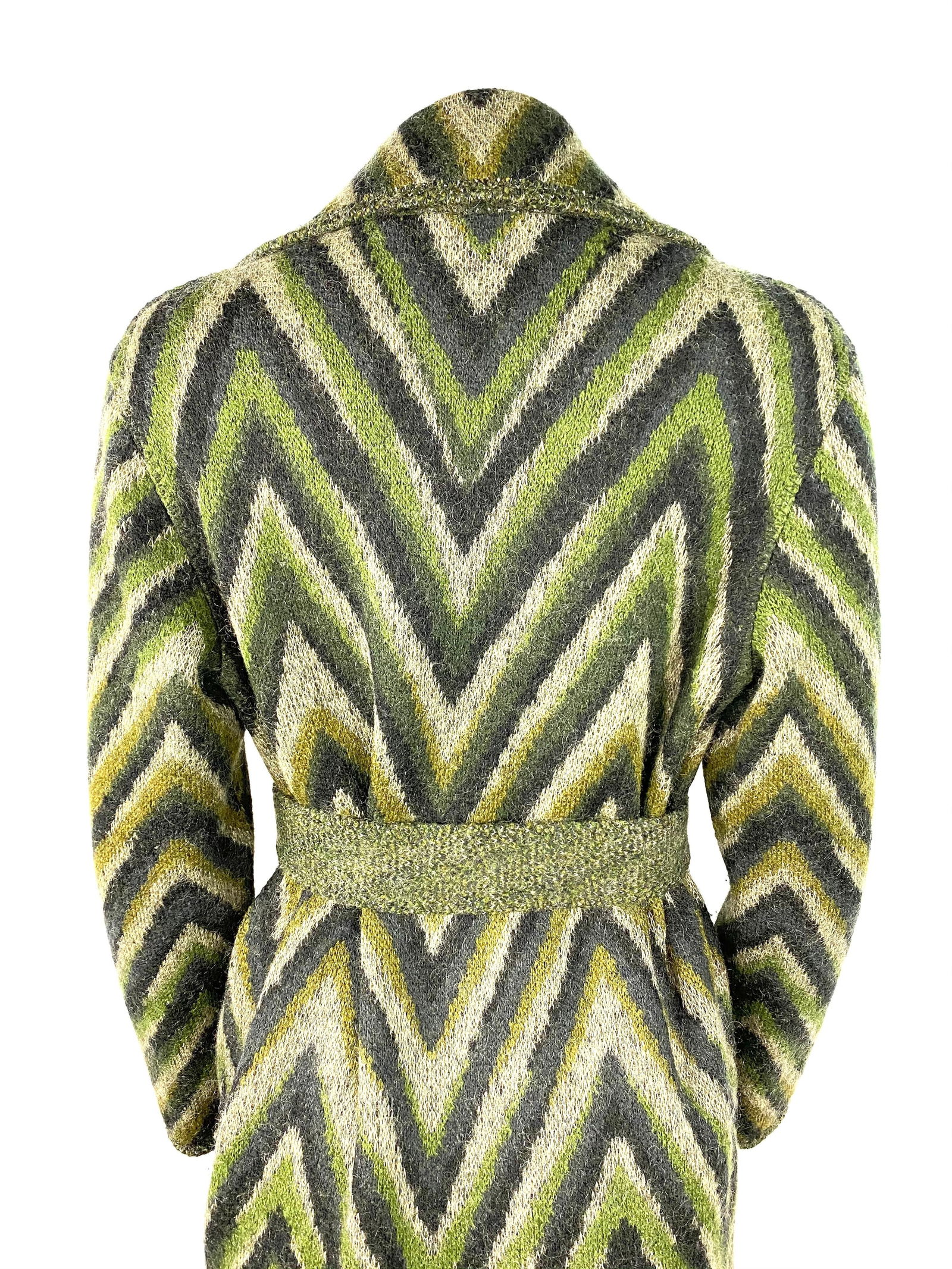Vintage Missoni Green Striped Wool Blend Maxi Coat Jacket, Size 40 - 15