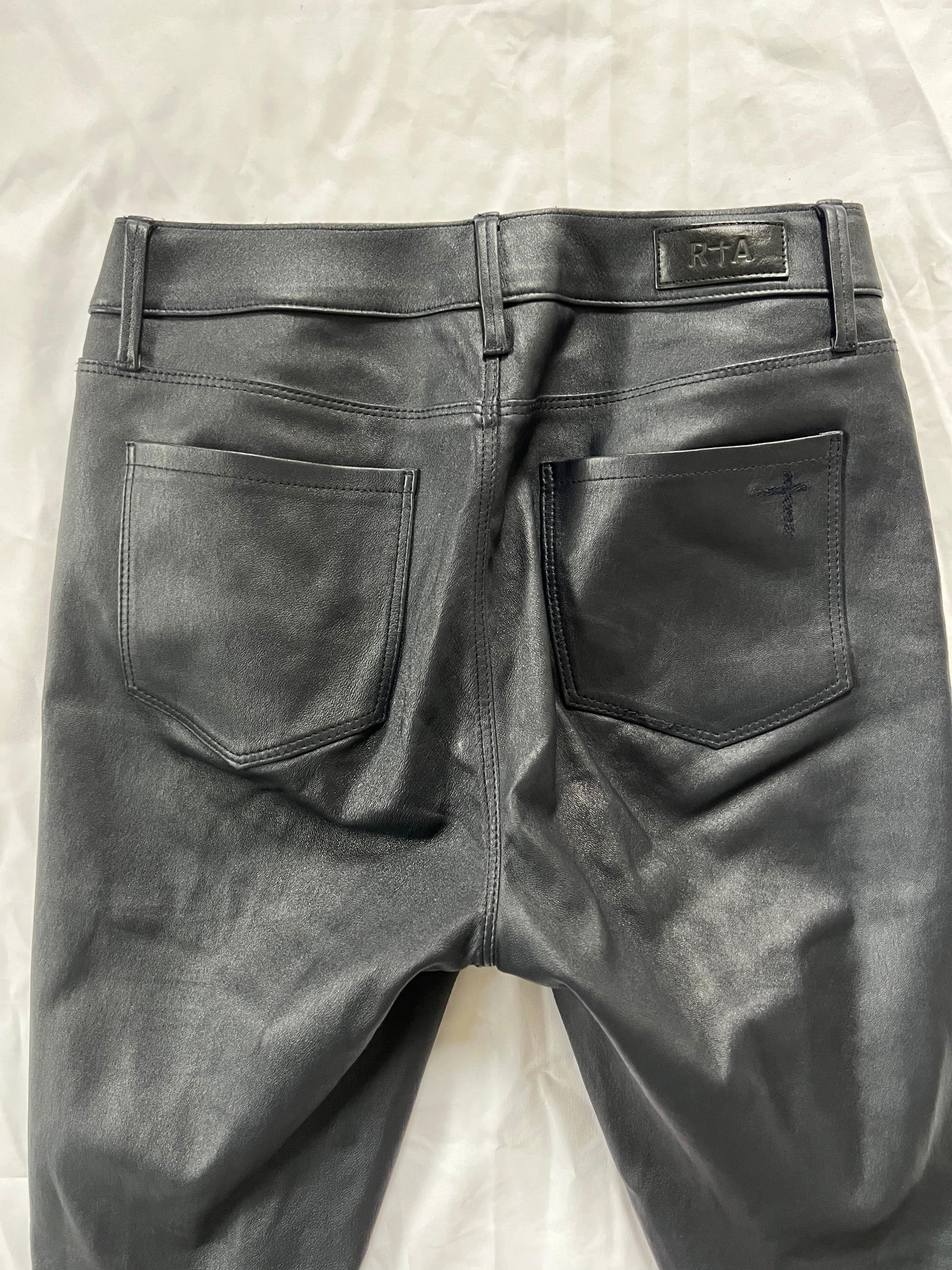 RtA Navy Leather Pants, Size 27 - 3