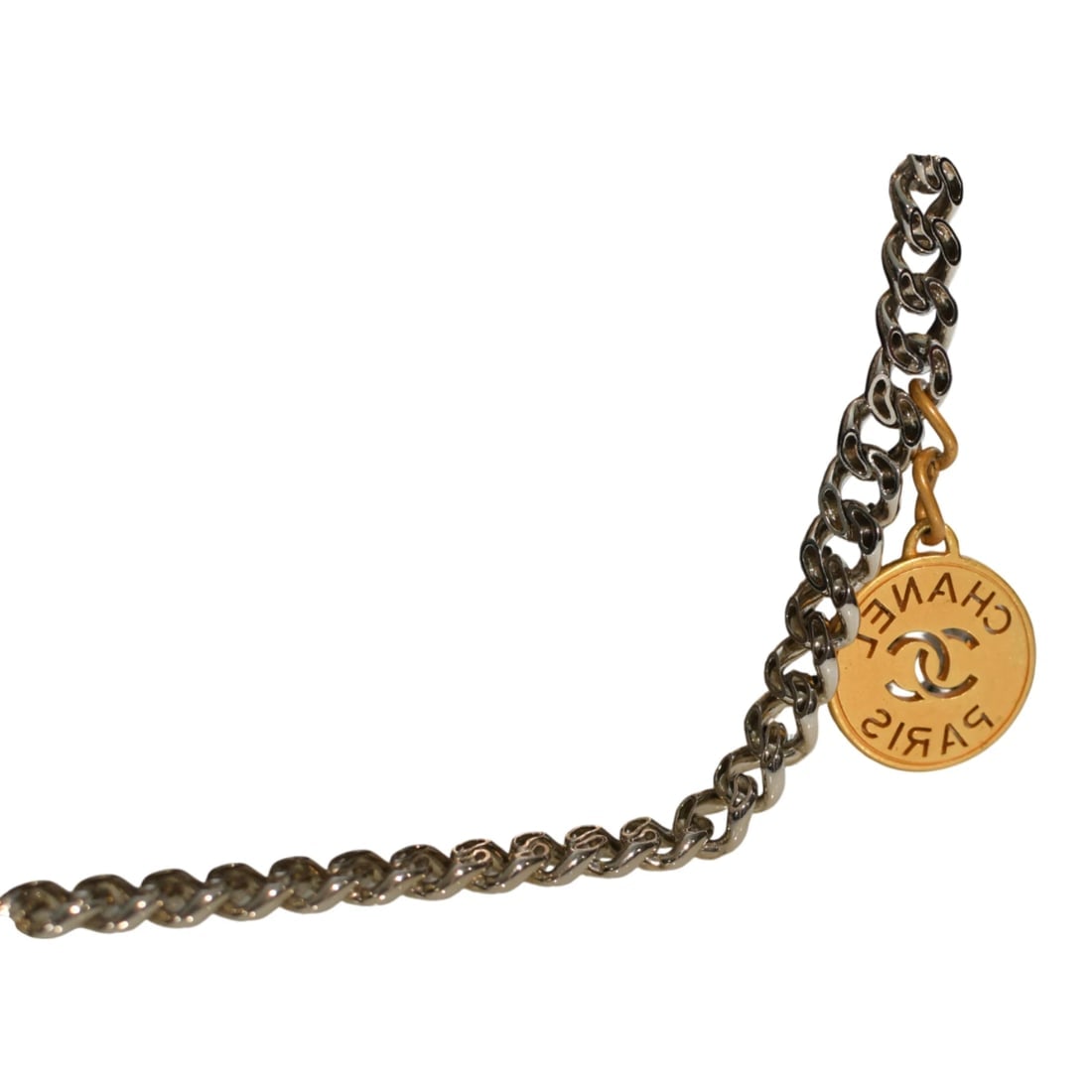 CHANEL Silver Metallic Drill Perforated Leather Large Flap Tote Bag Gold Chain - 18