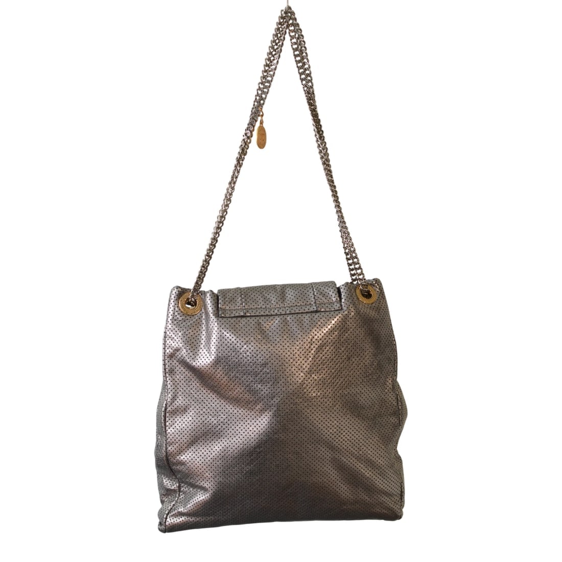 CHANEL Silver Metallic Drill Perforated Leather Large Flap Tote Bag Gold Chain - 2