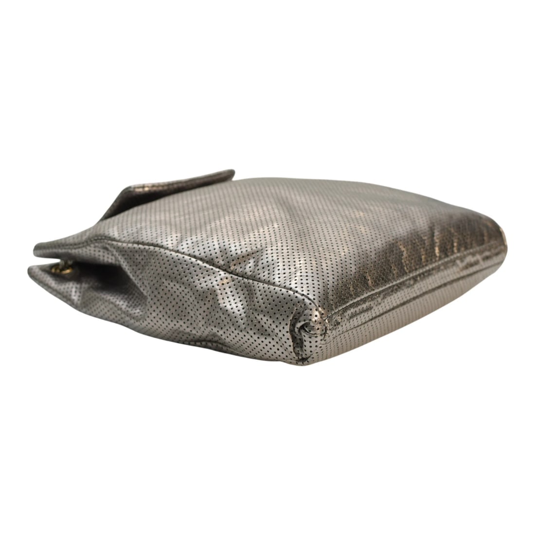 CHANEL Silver Metallic Drill Perforated Leather Large Flap Tote Bag Gold Chain - 7