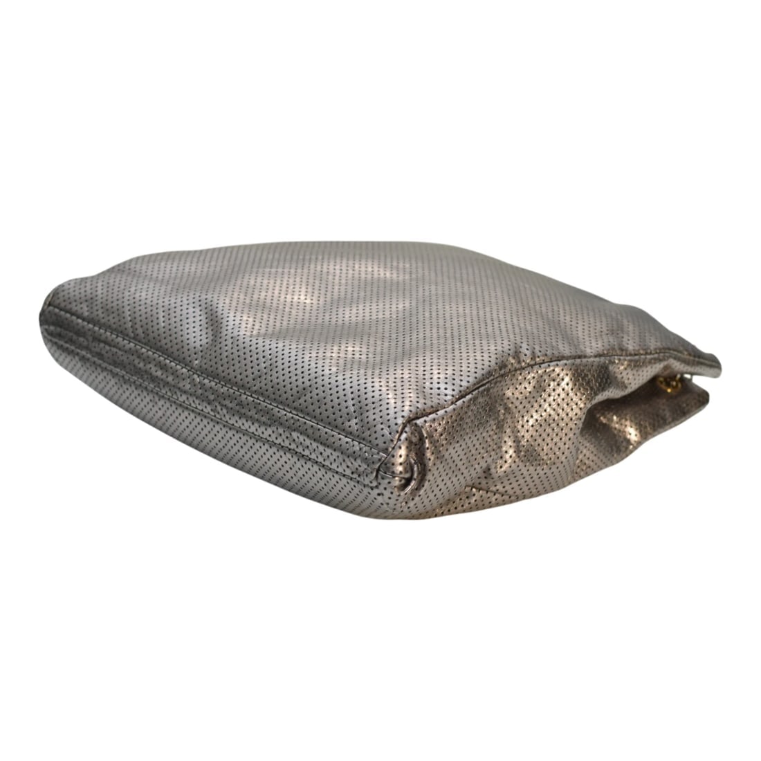 CHANEL Silver Metallic Drill Perforated Leather Large Flap Tote Bag Gold Chain - 9