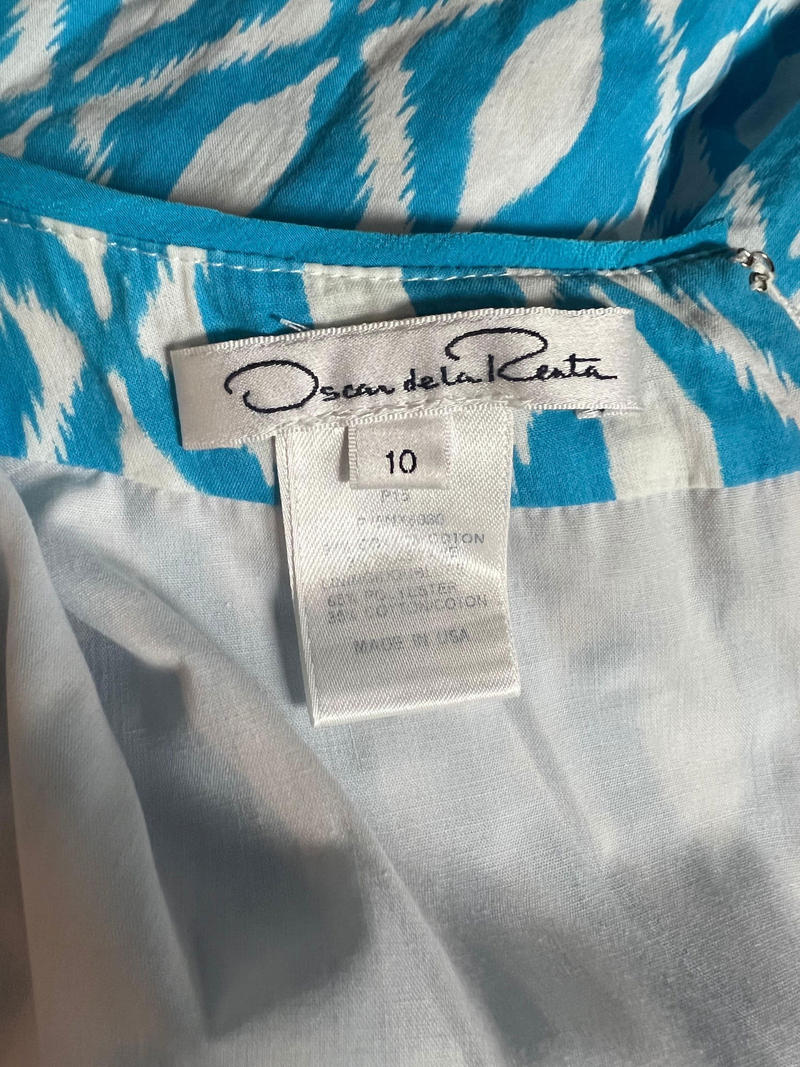 Oscar de la Renta Blue and White Dress, Size 10 - 18