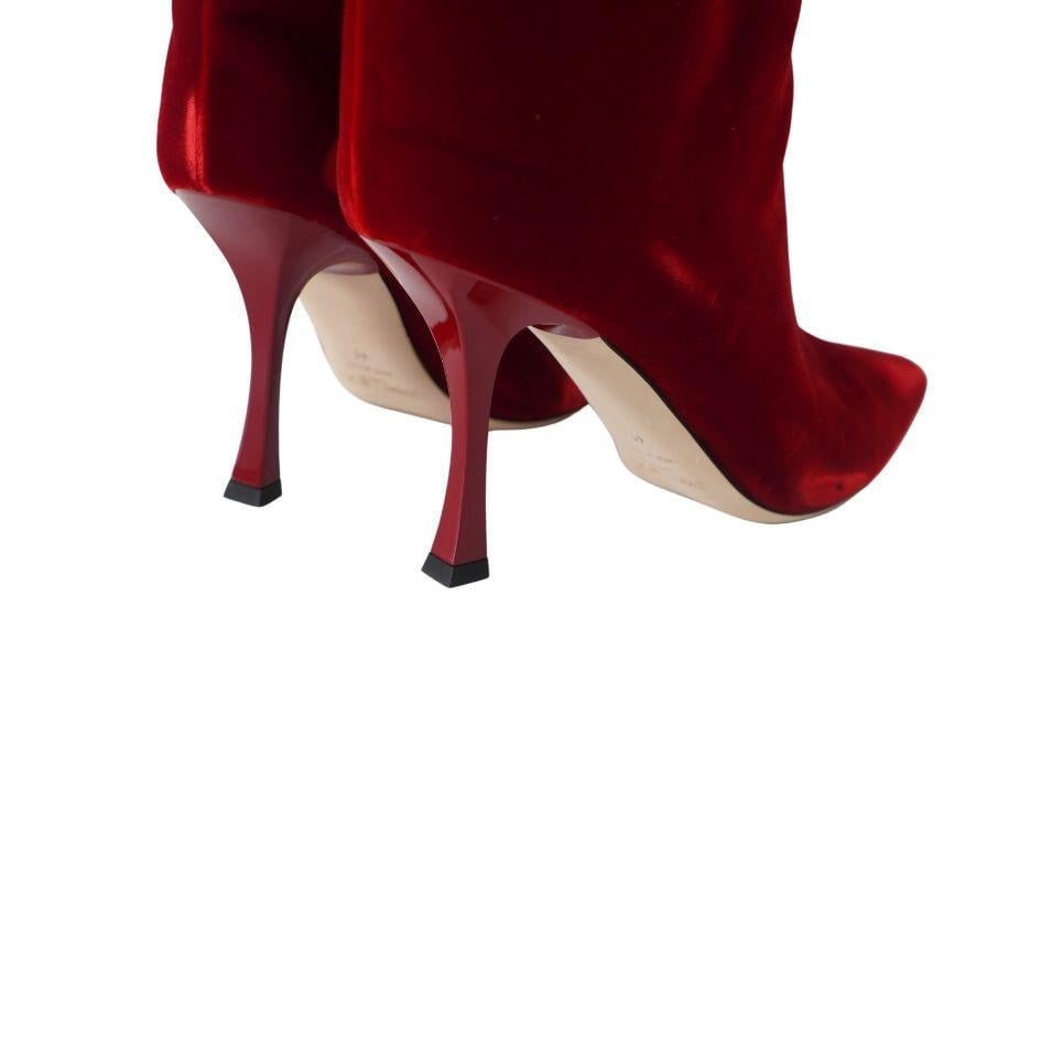 Jimmy Choo Chad 90 Pointed Toe Red Velvet Knee High Boots 41 - 11