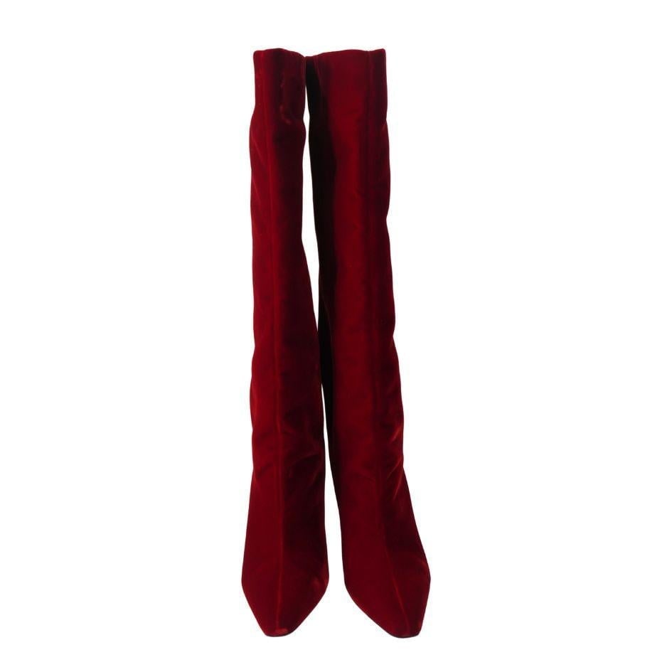 Jimmy Choo Chad 90 Pointed Toe Red Velvet Knee High Boots 41 - 12