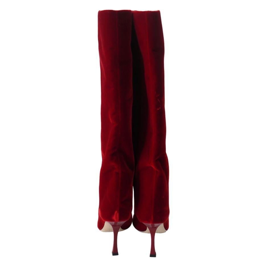Jimmy Choo Chad 90 Pointed Toe Red Velvet Knee High Boots 41 - 13