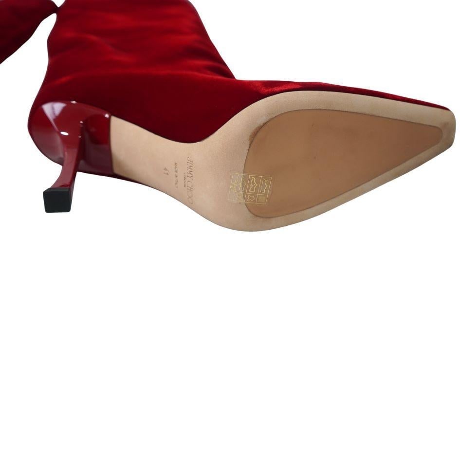 Jimmy Choo Chad 90 Pointed Toe Red Velvet Knee High Boots 41 - 14