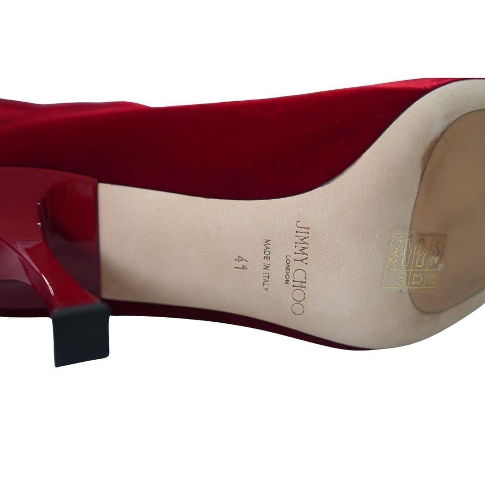 Jimmy Choo Chad 90 Pointed Toe Red Velvet Knee High Boots 41 - 4