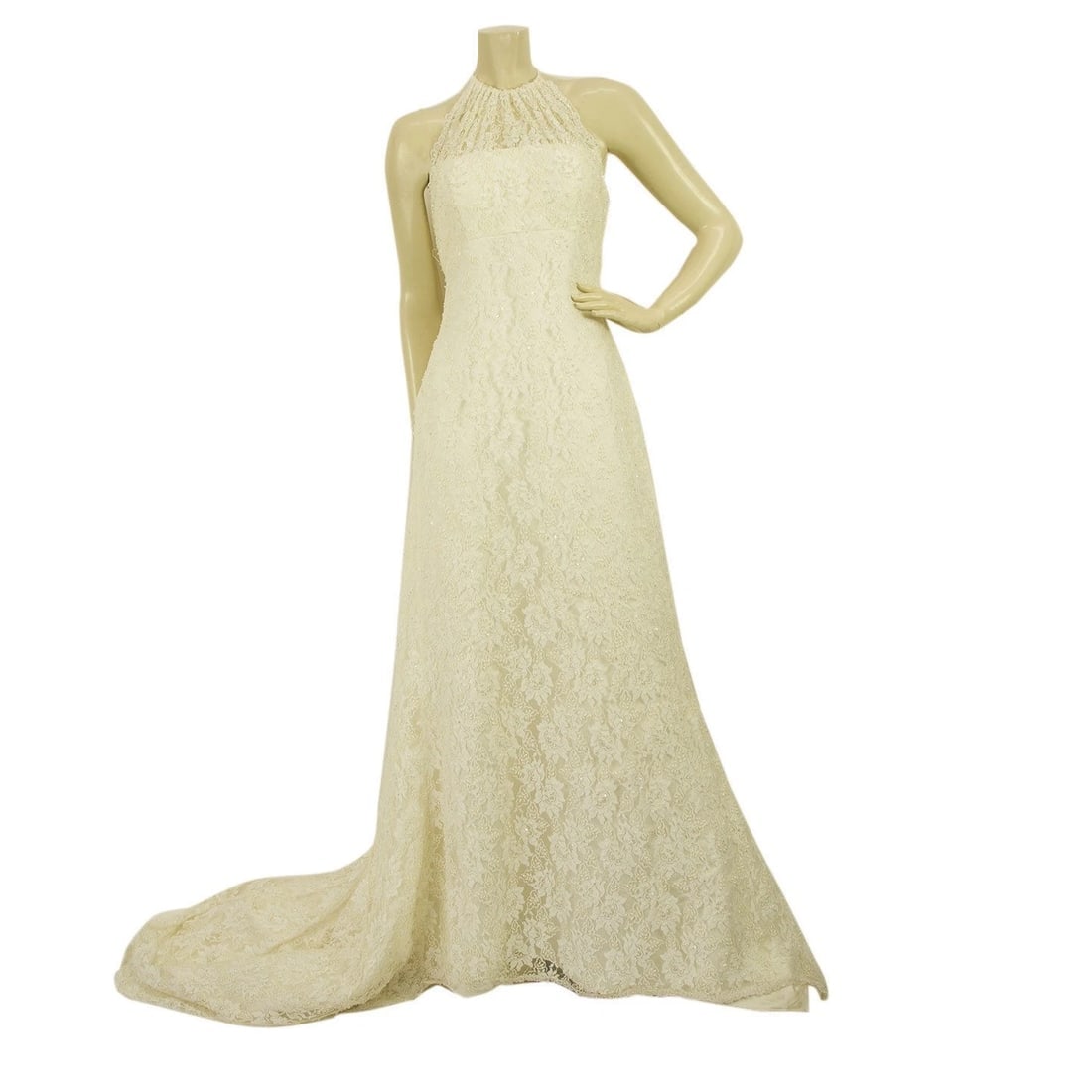 Pronovias White Beaded Floor Length Bridal Wedding Gown Halter Lace Dress 42 It: Title:Pronovias White Beaded Floor Length Bridal Wedding Gown Halter Lace Dress 42 ItDescription:Pronovias White Beaded Floor Length Bridal Wedding Gown Halter Lace Dress 42 It Effortlessly elegant