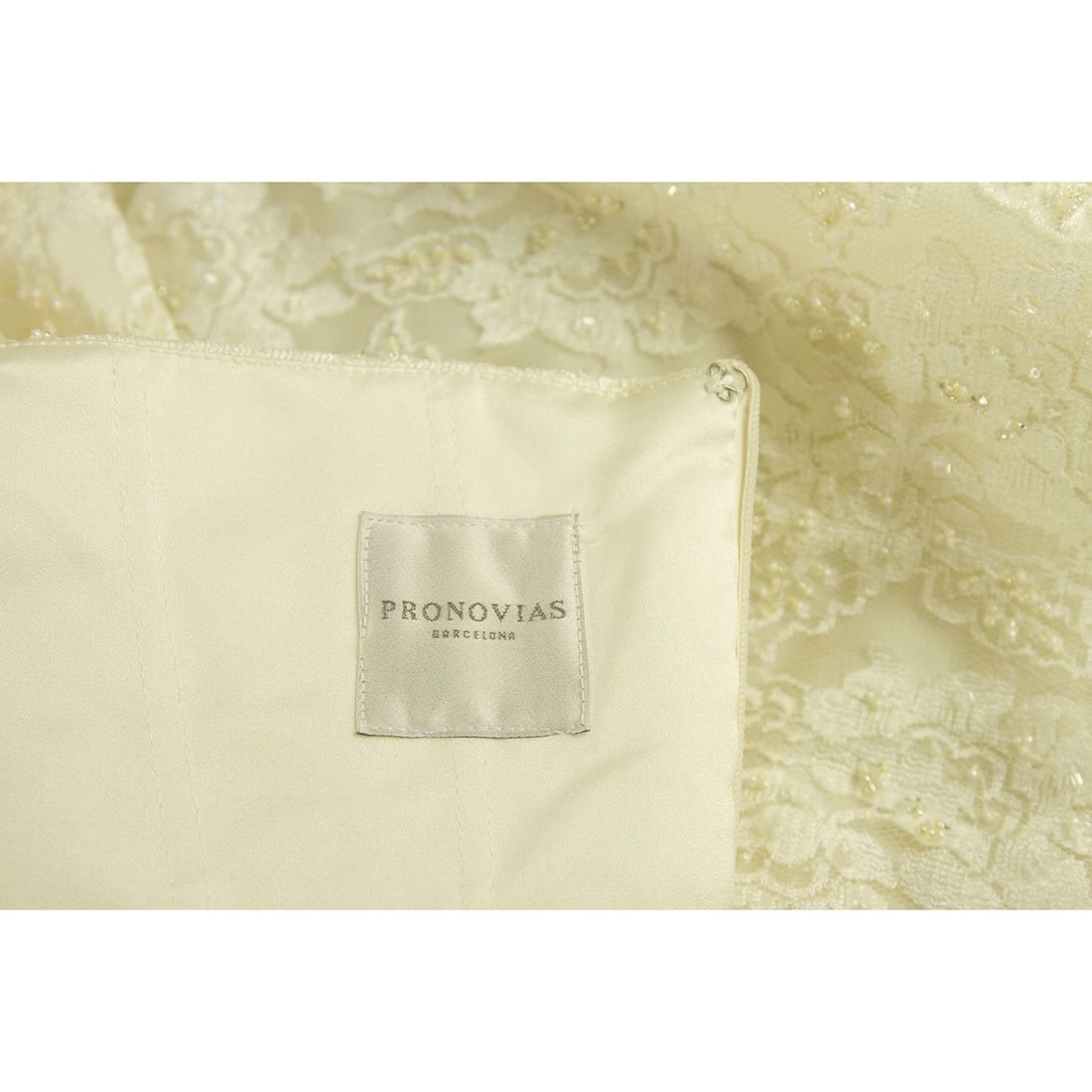 Pronovias White Beaded Floor Length Bridal Wedding Gown Halter Lace Dress 42 It - 5