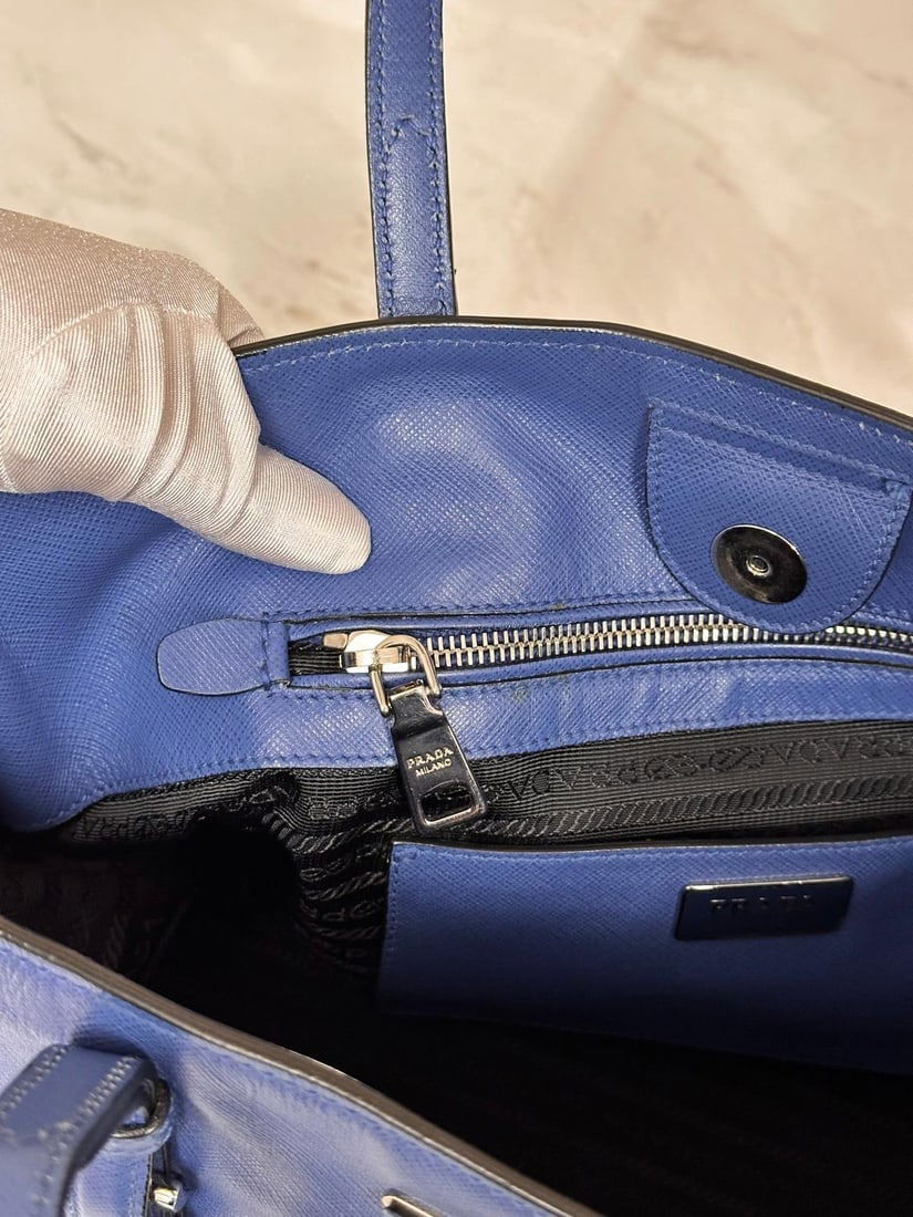 PRADA Blue Saffiano Tote Shopping Bag - 12