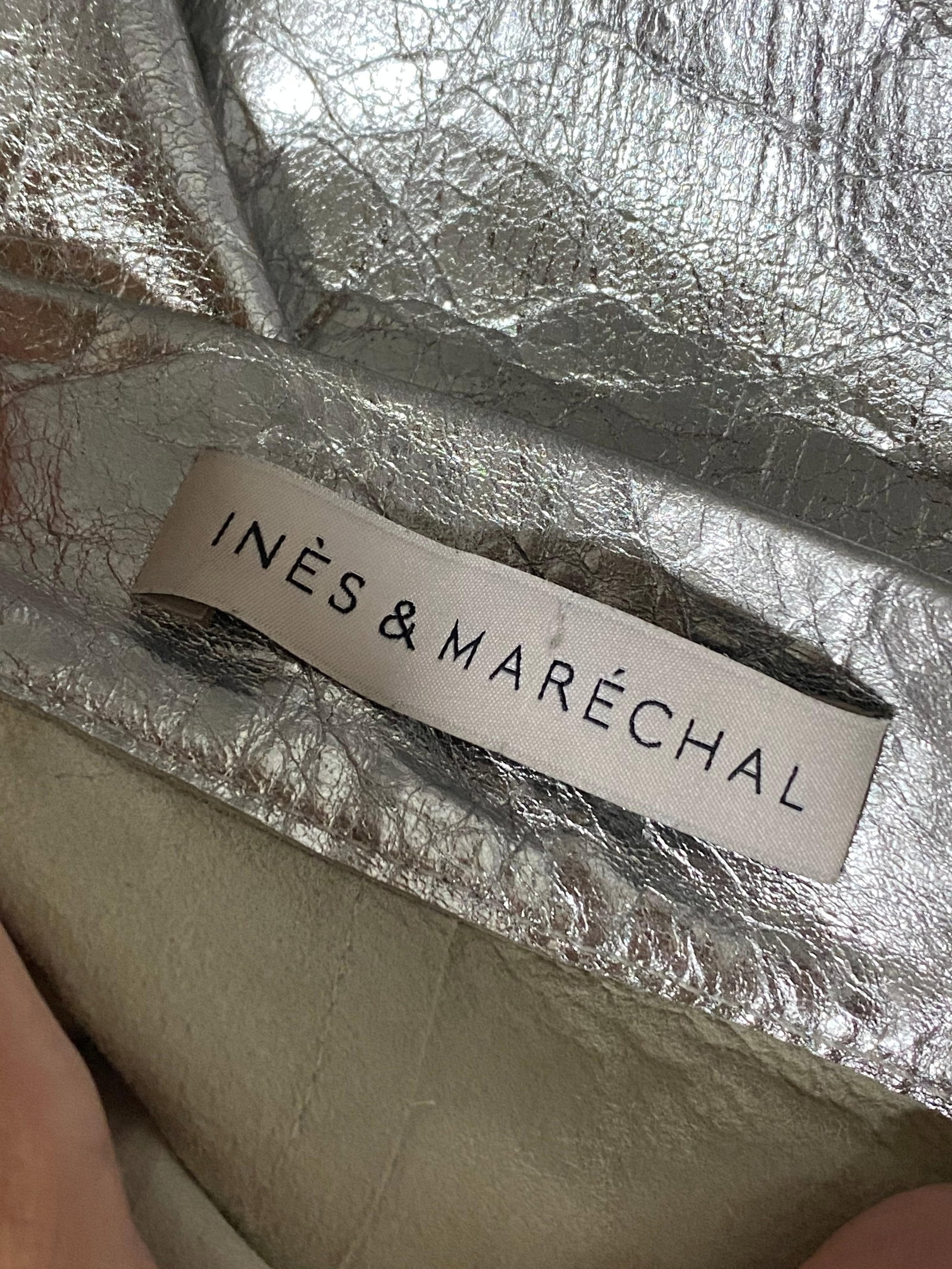 Ines & Marechal Silver Metallic Pencil Leather Skirt - 6