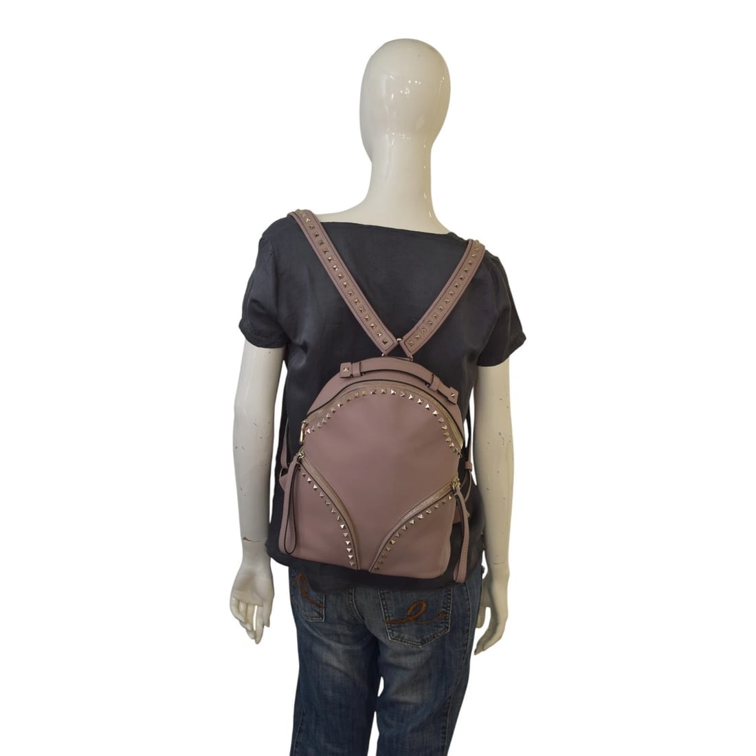 Valentino Garavani Rockstud Two Pocket Backpack in Blush Pink Leather Medium - 16