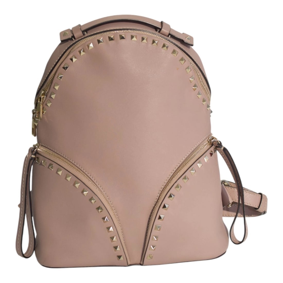 Valentino Garavani Rockstud Two Pocket Backpack in Blush Pink Leather Medium: Title:Valentino Garavani Rockstud Two Pocket Backpack in Blush Pink Leather MediumDescription:Valentino Garavani Rockstud Two Pocket Backpack in Blush Pink Leather Medium Add a touch of luxury edge