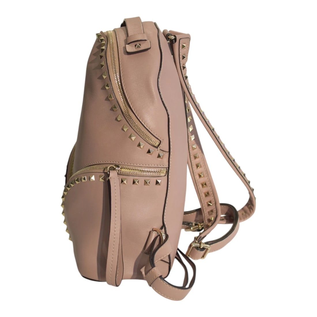Valentino Garavani Rockstud Two Pocket Backpack in Blush Pink Leather Medium - 3