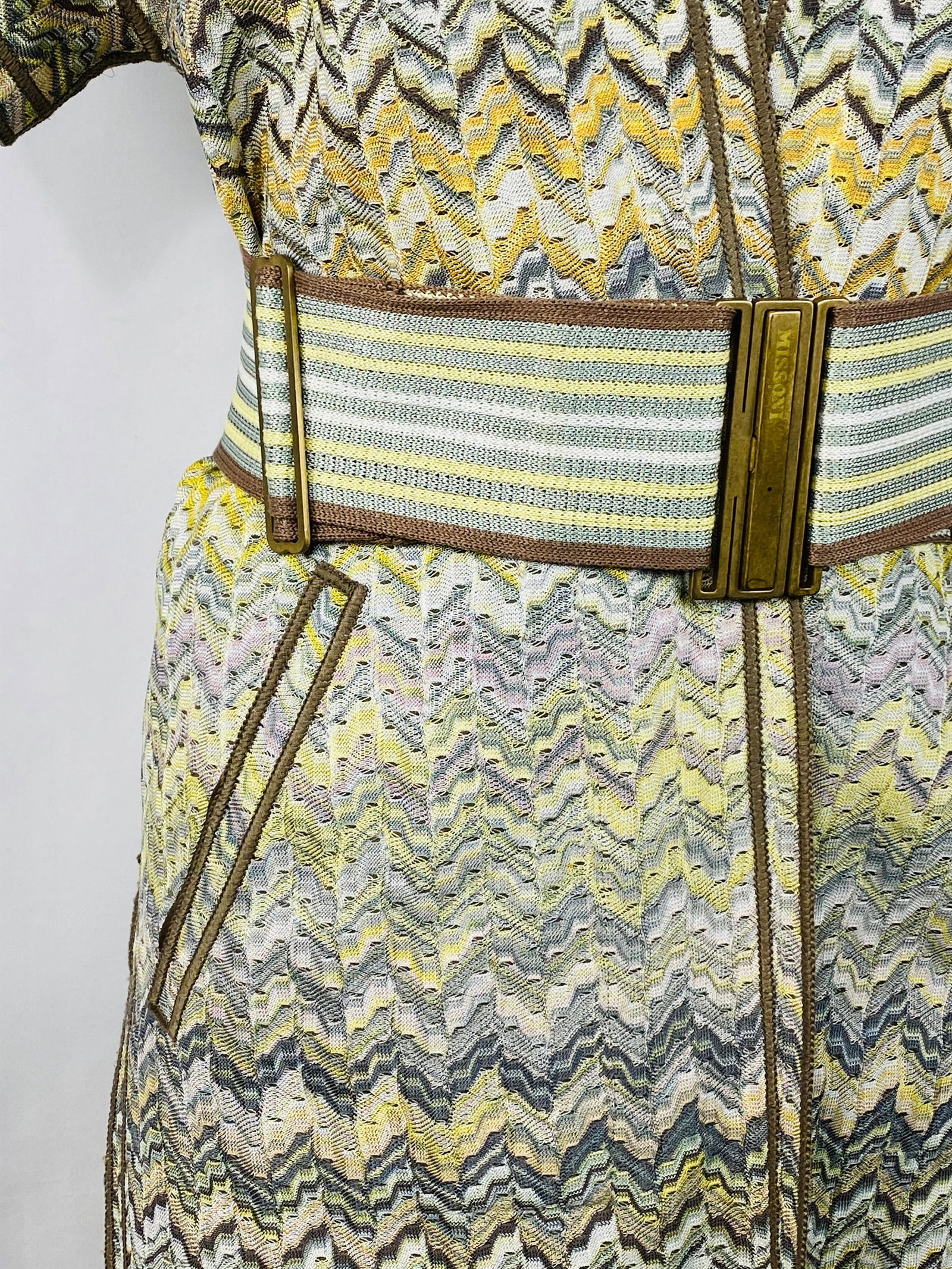 Vintage Missoni Multi Color Coat Cover Up Mini Dress w/ Belt Size 42 - 10