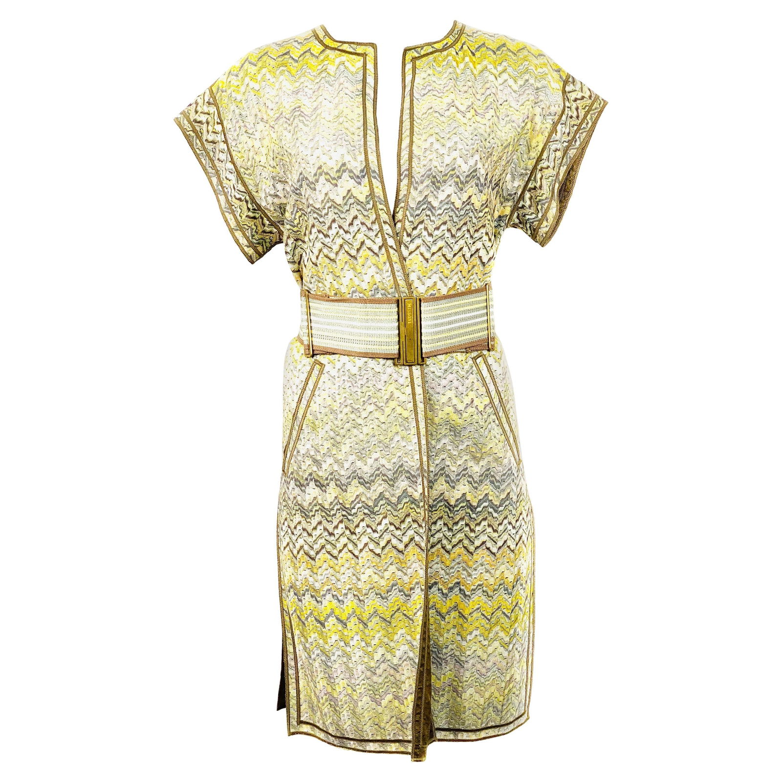 Vintage Missoni Multi Color Coat Cover Up Mini Dress w/ Belt Size 42 - 7