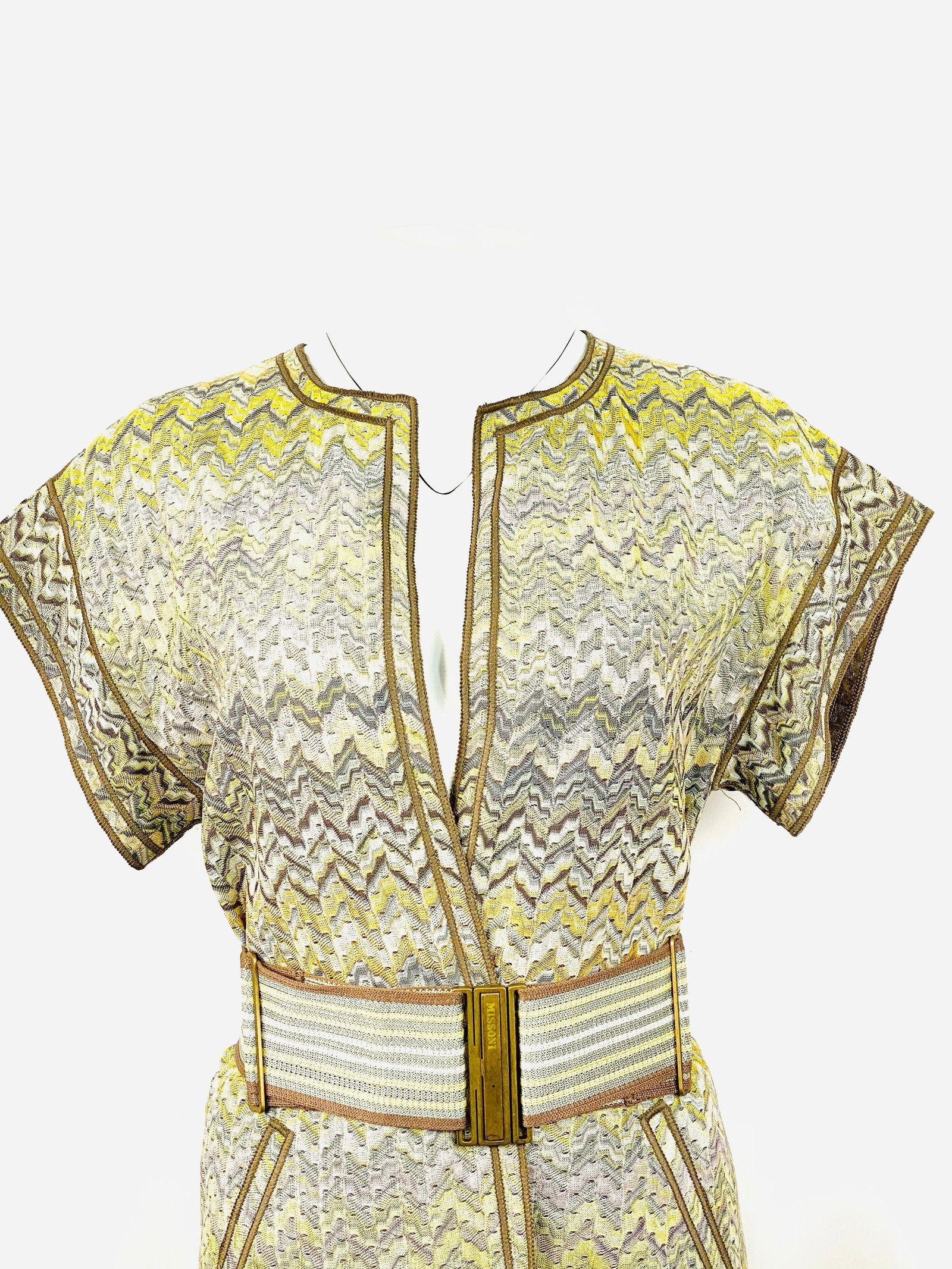 Vintage Missoni Multi Color Coat Cover Up Mini Dress w/ Belt Size 42 - 8