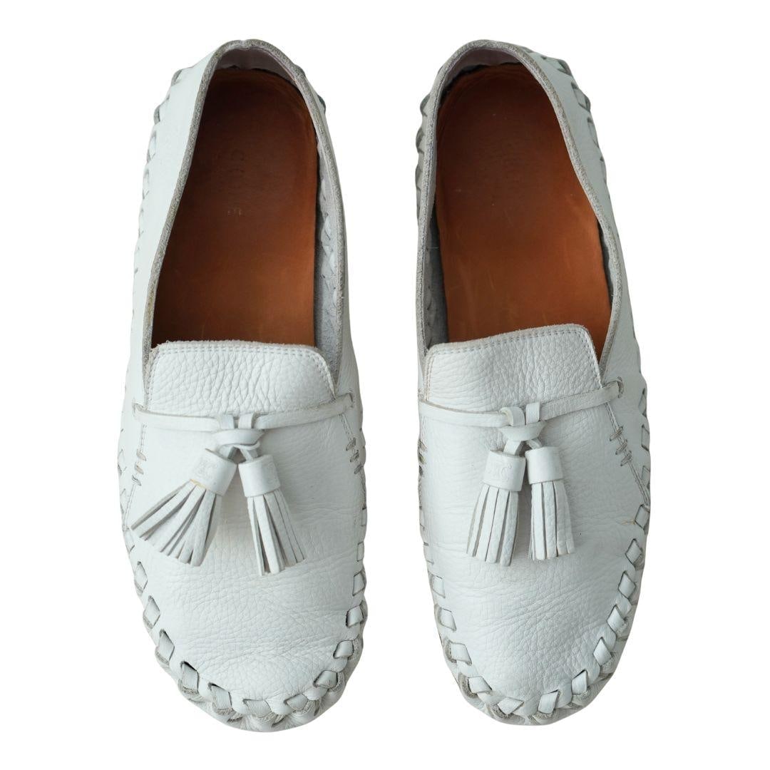 Celine White Leather Tassel Loafers sz 9.5 - 10