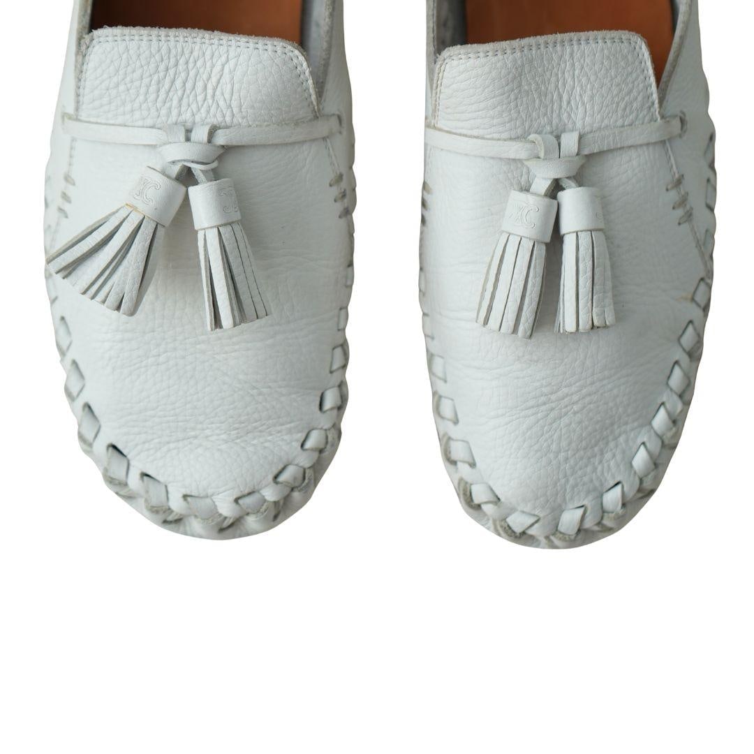Celine White Leather Tassel Loafers sz 9.5 - 11