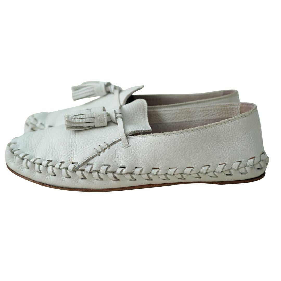 Celine White Leather Tassel Loafers sz 9.5 - 13